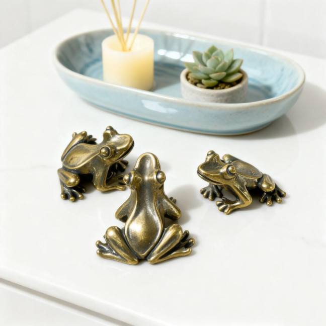 Mini Brass Frog Figurine 1 Inch Tiny Lucky Pocket Talisman Small Copper Frog Animal Statue for Garden Yard Balcony Zen Meditation Shelf Decor