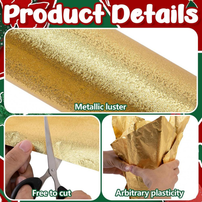 10 Yard Floral Foil Plant Pot Covers Red/Golden Matte Texture Plant Pot Wrapping Paper for Christmas Home Flower Pot DIY Decor