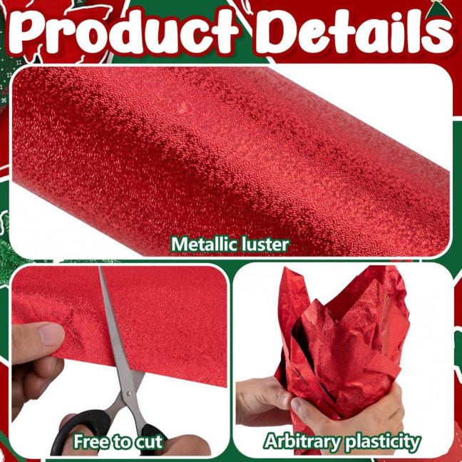 10 Yard Floral Foil Plant Pot Covers Red/Golden Matte Texture Plant Pot Wrapping Paper for Christmas Home Flower Pot DIY Decor