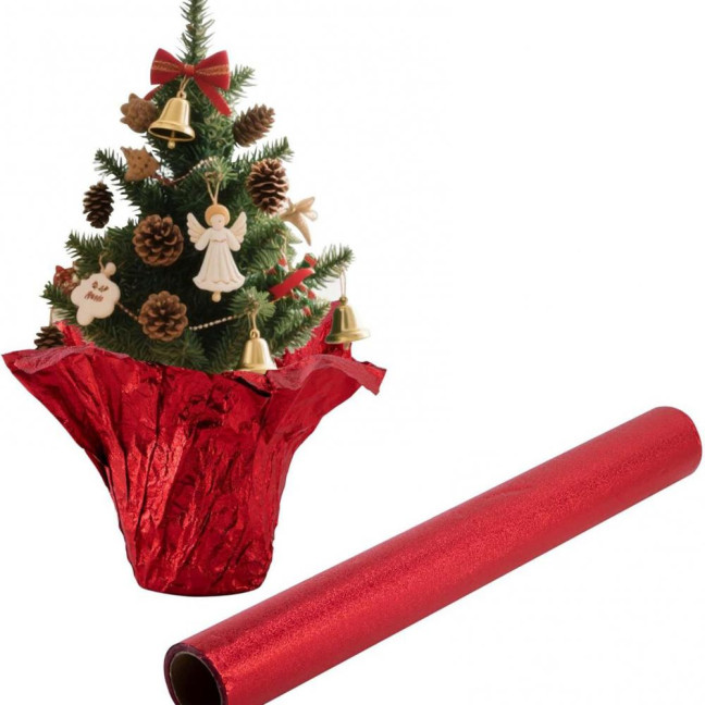 10 Yard Floral Foil Plant Pot Covers Red/Golden Matte Texture Plant Pot Wrapping Paper for Christmas Home Flower Pot DIY Decor