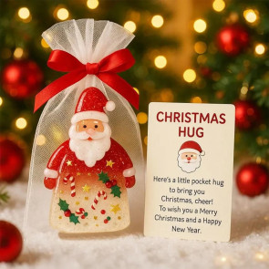 Little Pocket Christmas Hug Small Resin Santa Claus Ornaments with Encouragement Card Emotional Support Keepsake for Friends Family Christma Party Favors