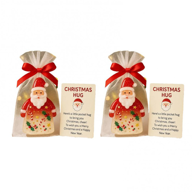 Little Pocket Christmas Hug Small Resin Santa Claus Ornaments with Encouragement Card Emotional Support Keepsake for Friends Family Christma Party Favors