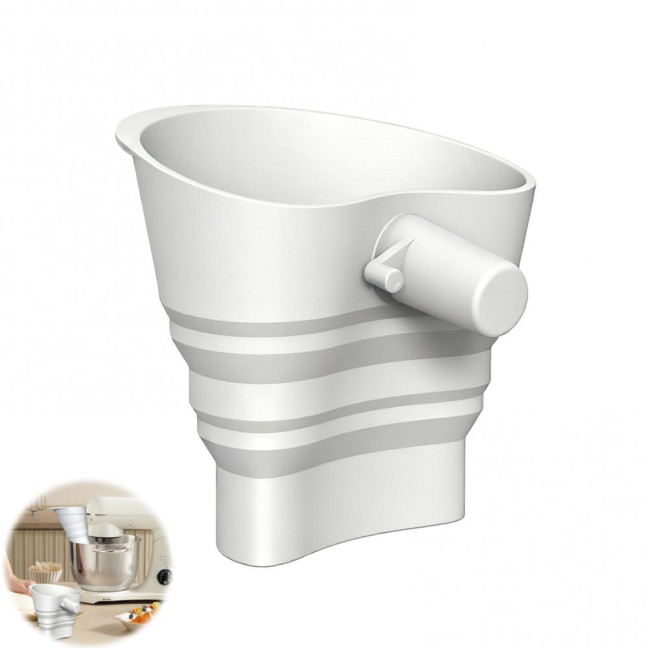 Silicone Flour Funnel for KitchenAid 5-Qt Mixer Flexible Collapsible Mess-free Pouring Funnel with 30-degrees Angled Spout Professional Baking Tool 