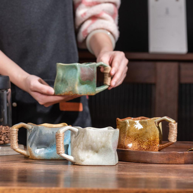 Handmade Ceramic Mug 320ml Vintage Tea Coffee Cup with Rattan Handle Creative Spiral Design Gradient Glaze Drinkware Home Decor Gifts Handmade Ceramic Mug 320ml Vintage Tea Coffee Cup with Rattan Handle Creative Spiral Design Gradient Glaze Drinkware Home Decor Gifts