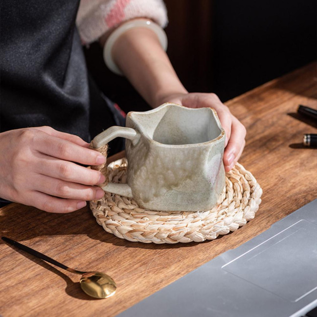 Handmade Ceramic Mug 320ml Vintage Tea Coffee Cup with Rattan Handle Creative Spiral Design Gradient Glaze Drinkware Home Decor Gifts Handmade Ceramic Mug 320ml Vintage Tea Coffee Cup with Rattan Handle Creative Spiral Design Gradient Glaze Drinkware Home Decor Gifts