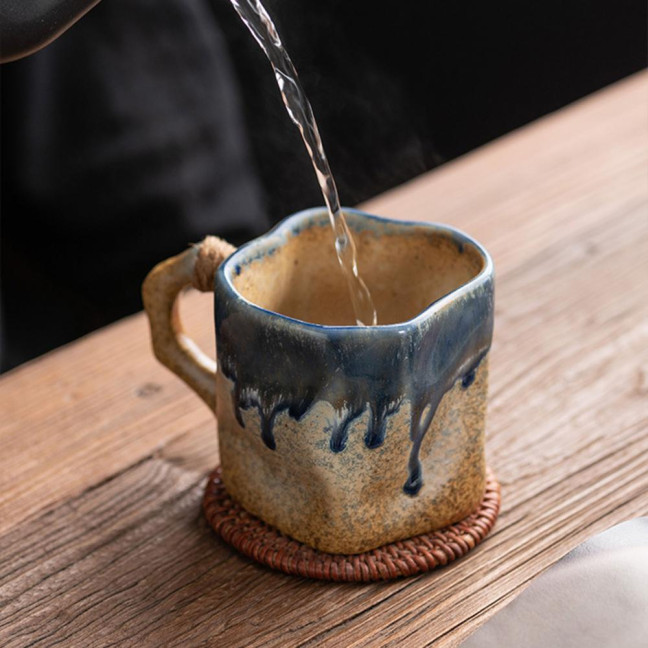 Handmade Ceramic Mug 320ml Vintage Tea Coffee Cup with Rattan Handle Creative Spiral Design Gradient Glaze Drinkware Home Decor Gifts Handmade Ceramic Mug 320ml Vintage Tea Coffee Cup with Rattan Handle Creative Spiral Design Gradient Glaze Drinkware Home Decor Gifts