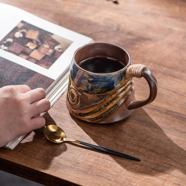 Handmade Ceramic Mug 320ml Vintage Tea Coffee Cup with Rattan Handle Creative Spiral Design Gradient Glaze Drinkware Home Decor Gifts Handmade Ceramic Mug 320ml Vintage Tea Coffee Cup with Rattan Handle Creative Spiral Design Gradient Glaze Drinkware Home Decor Gifts