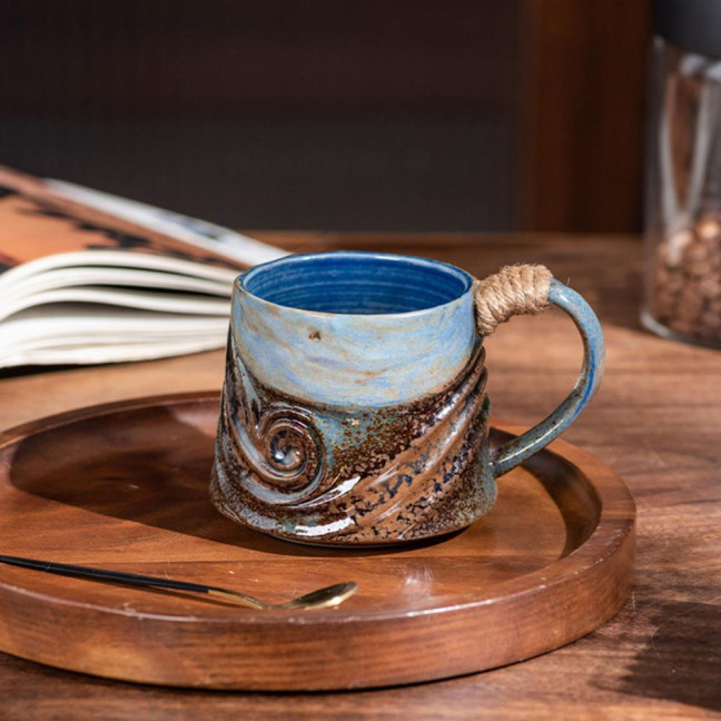 Handmade Ceramic Mug 320ml Vintage Tea Coffee Cup with Rattan Handle Creative Spiral Design Gradient Glaze Drinkware Home Decor Gifts Handmade Ceramic Mug 320ml Vintage Tea Coffee Cup with Rattan Handle Creative Spiral Design Gradient Glaze Drinkware Home Decor Gifts