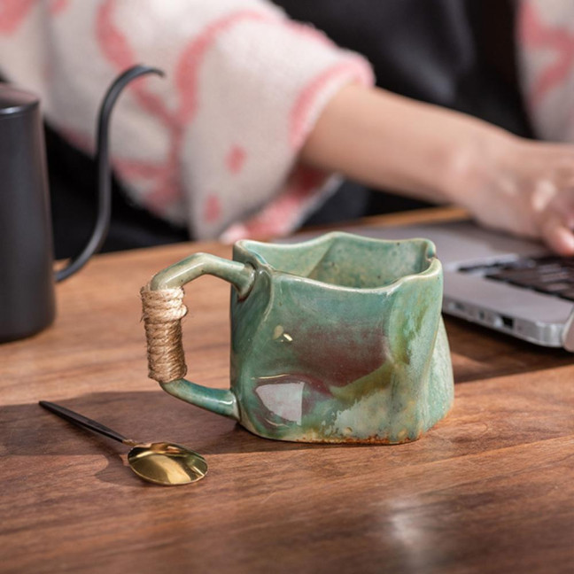 Handmade Ceramic Mug 320ml Vintage Tea Coffee Cup with Rattan Handle Creative Spiral Design Gradient Glaze Drinkware Home Decor Gifts Handmade Ceramic Mug 320ml Vintage Tea Coffee Cup with Rattan Handle Creative Spiral Design Gradient Glaze Drinkware Home Decor Gifts