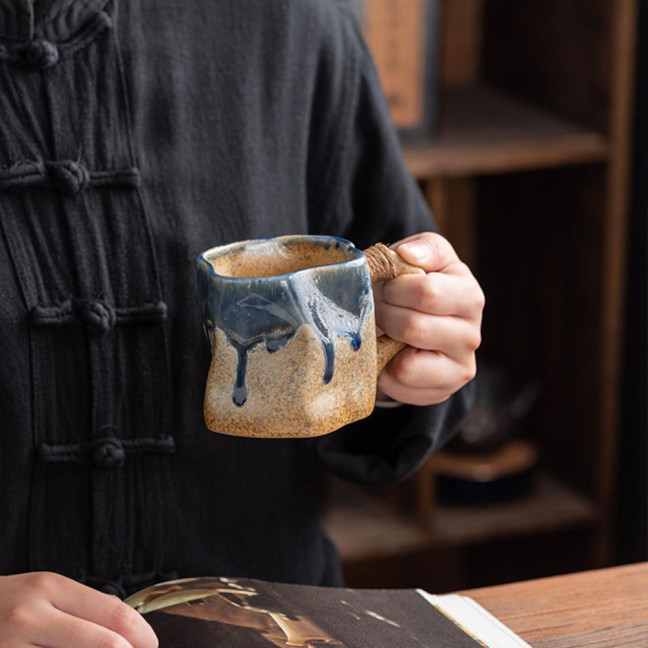 Handmade Ceramic Mug 320ml Vintage Tea Coffee Cup with Rattan Handle Creative Spiral Design Gradient Glaze Drinkware Home Decor Gifts Handmade Ceramic Mug 320ml Vintage Tea Coffee Cup with Rattan Handle Creative Spiral Design Gradient Glaze Drinkware Home Decor Gifts