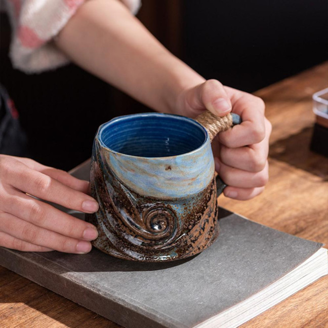 Handmade Ceramic Mug 320ml Vintage Tea Coffee Cup with Rattan Handle Creative Spiral Design Gradient Glaze Drinkware Home Decor Gifts Handmade Ceramic Mug 320ml Vintage Tea Coffee Cup with Rattan Handle Creative Spiral Design Gradient Glaze Drinkware Home Decor Gifts