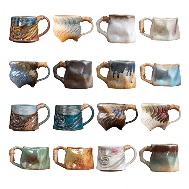 Handmade Ceramic Mug 320ml Vintage Tea Coffee Cup with Rattan Handle Creative Spiral Design Gradient Glaze Drinkware Home Decor Gifts Handmade Ceramic Mug 320ml Vintage Tea Coffee Cup with Rattan Handle Creative Spiral Design Gradient Glaze Drinkware Home Decor Gifts