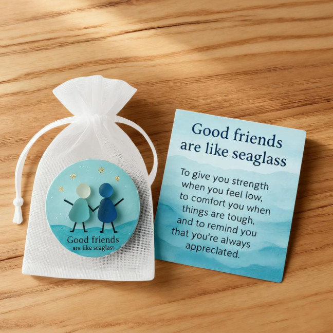 Friendship Sea Glass Christmas Ornament Inspirational Card with Acrylic Charm in Mesh Bag Meaningful Gift for Best Friends Lasting Bonds