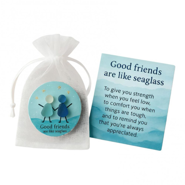 Friendship Sea Glass Christmas Ornament Inspirational Card with Acrylic Charm in Mesh Bag Meaningful Gift for Best Friends Lasting Bonds