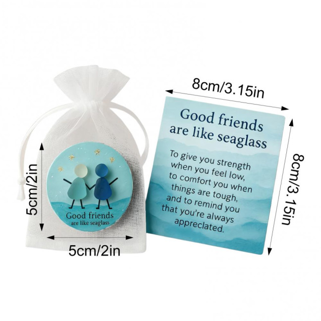 Friendship Sea Glass Christmas Ornament Inspirational Card with Acrylic Charm in Mesh Bag Meaningful Gift for Best Friends Lasting Bonds