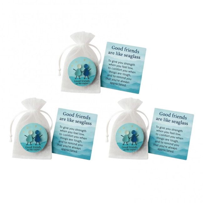 Friendship Sea Glass Christmas Ornament Inspirational Card with Acrylic Charm in Mesh Bag Meaningful Gift for Best Friends Lasting Bonds