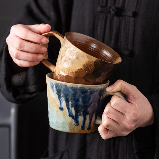 350ml Ceramic Mug Tea Coffee Cup Spiral Hemp Rope Vintage Office Mug Water Cup Household Decoration Handmade Gift Mug