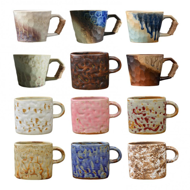 350ml Ceramic Mug Tea Coffee Cup Spiral Hemp Rope Vintage Office Mug Water Cup Household Decoration Handmade Gift Mug