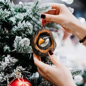 5Pcs Christmas Animal Ornaments 2D Acrylic Cute Wildlife Pendant Raccoon Owl Squirrel Hedgehog Bird Tree Hole Wood Texture Hanging Decorations 