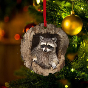 5Pcs Christmas Animal Ornaments 2D Acrylic Cute Wildlife Pendant Raccoon Owl Squirrel Hedgehog Bird Tree Hole Wood Texture Hanging Decorations 