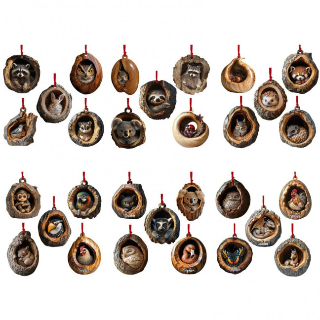 5Pcs Christmas Animal Ornaments 2D Acrylic Cute Wildlife Pendant Raccoon Owl Squirrel Hedgehog Bird Tree Hole Wood Texture Hanging Decorations 5Pcs Christmas Animal Ornaments 2D Acrylic Cute Wildlife Pendant Raccoon Owl Squirrel Hedgehog Bird Tree Hole Wood Texture Hanging Decorations