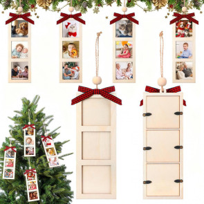 Christmas Photo Frame Ornament Wooden Hanging Decoration with 6 Photo Frames Photo Strip Frame with Hanging Loop for Xmas Tree Decor