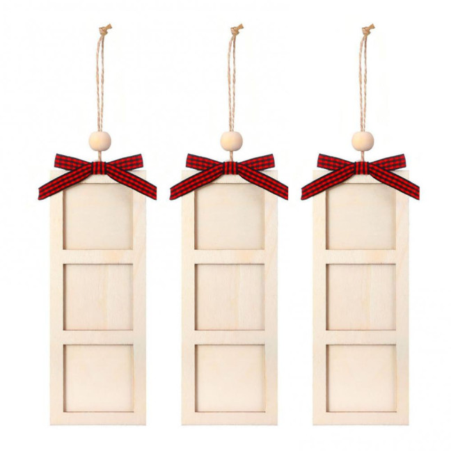 Christmas Photo Frame Ornament Wooden Hanging Decoration with 6 Photo Frames Photo Strip Frame with Hanging Loop for Xmas Tree Decor