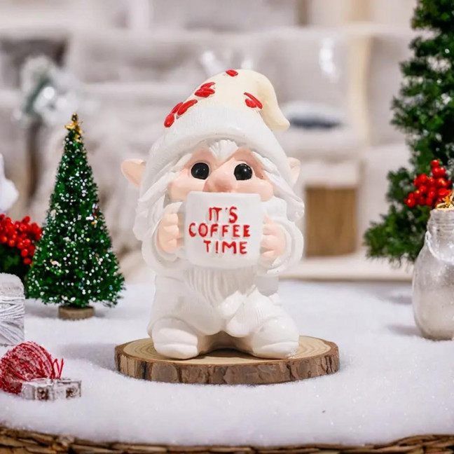 IT'S COFFEE TIME Gnome Figurine Drinking Coffee Dwarf Elf Resin Statue Home Office Desktop Decoration Ornament 