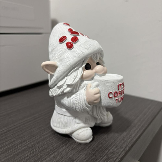IT'S COFFEE TIME Gnome Figurine Drinking Coffee Dwarf Elf Resin Statue Home Office Desktop Decoration Ornament 