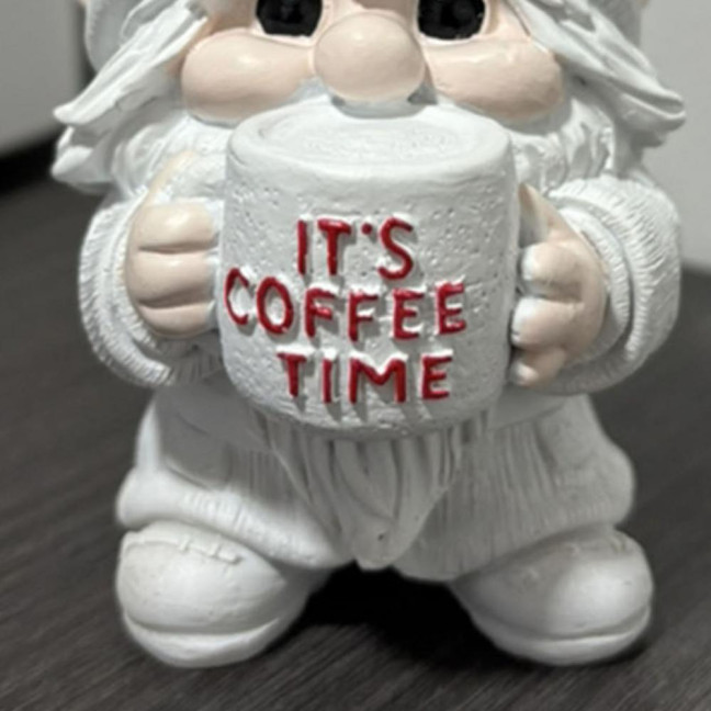 IT'S COFFEE TIME Gnome Figurine Drinking Coffee Dwarf Elf Resin Statue Home Office Desktop Decoration Ornament 