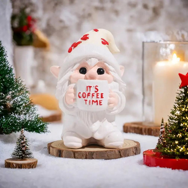 IT'S COFFEE TIME Gnome Figurine Drinking Coffee Dwarf Elf Resin Statue Home Office Desktop Decoration Ornament 