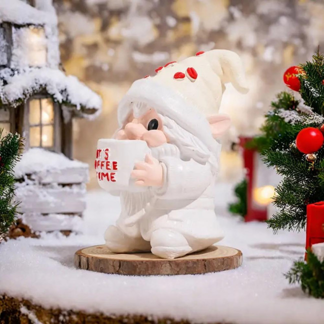 IT'S COFFEE TIME Gnome Figurine Drinking Coffee Dwarf Elf Resin Statue Home Office Desktop Decoration Ornament 