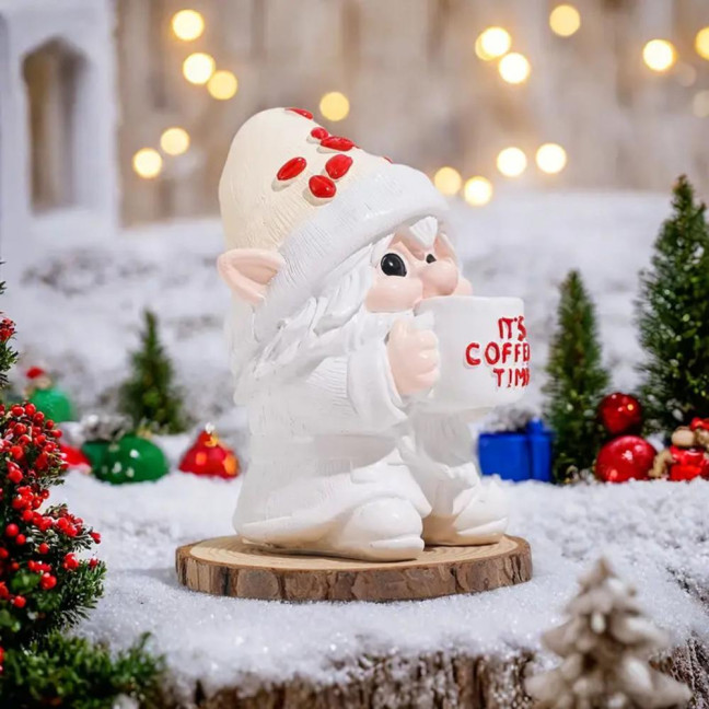 IT'S COFFEE TIME Gnome Figurine Drinking Coffee Dwarf Elf Resin Statue Home Office Desktop Decoration Ornament 