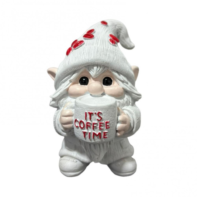 IT'S COFFEE TIME Gnome Figurine Drinking Coffee Dwarf Elf Resin Statue Home Office Desktop Decoration Ornament 