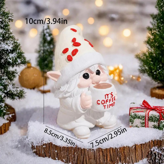 IT'S COFFEE TIME Gnome Figurine Drinking Coffee Dwarf Elf Resin Statue Home Office Desktop Decoration Ornament 