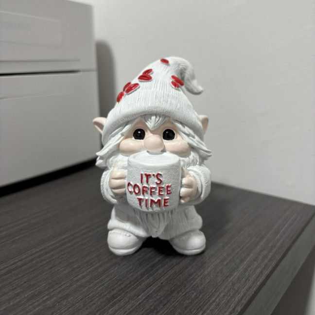 IT'S COFFEE TIME Gnome Figurine Drinking Coffee Dwarf Elf Resin Statue Home Office Desktop Decoration Ornament 