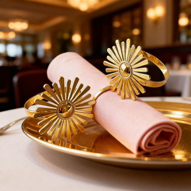 6Pcs Sunflower Napkin Rings Metal Sun Flower Napkin Holders Decorative Napkin Rings for Dining Table Wedding Birthday Party
