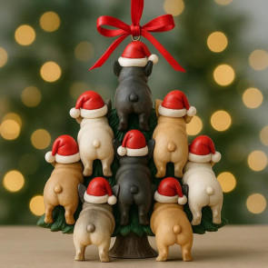 Funny Dog Butt Christmas Ornament Acrylic Bulldog Dog Butt Stacking Christmas Tree Hanging Decoration for Car Home Holiday Party Decor