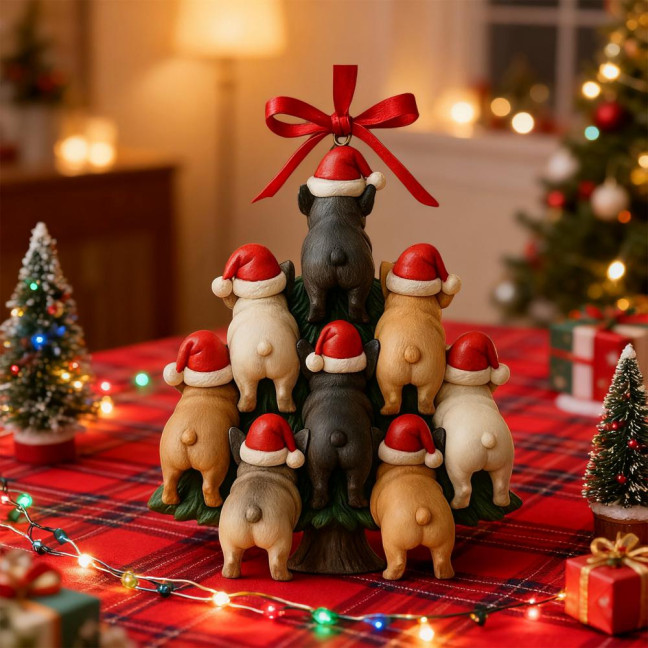 Funny Dog Butt Christmas Ornament Acrylic Bulldog Dog Butt Stacking Christmas Tree Hanging Decoration for Car Home Holiday Party Decor