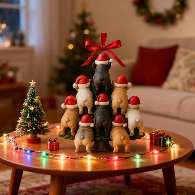 Funny Dog Butt Christmas Ornament Acrylic Bulldog Dog Butt Stacking Christmas Tree Hanging Decoration for Car Home Holiday Party Decor