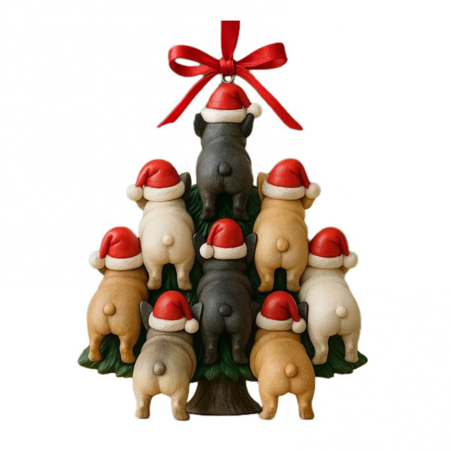 Funny Dog Butt Christmas Ornament Acrylic Bulldog Dog Butt Stacking Christmas Tree Hanging Decoration for Car Home Holiday Party Decor