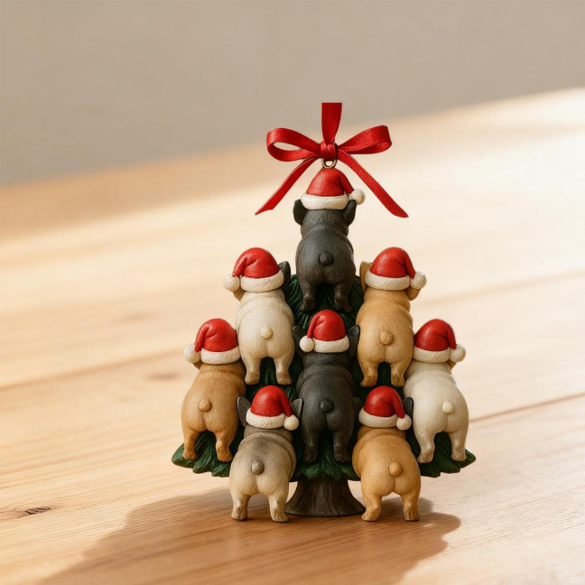 Funny Dog Butt Christmas Ornament Acrylic Bulldog Dog Butt Stacking Christmas Tree Hanging Decoration for Car Home Holiday Party Decor