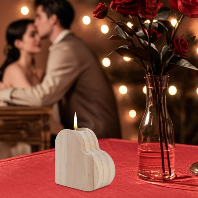 Wooden Love Heart Candle Holder Farmhouse Rustic Heart Shape Candle Stand Candlestick Table Centerpiece Home Office Desktop Decoration 