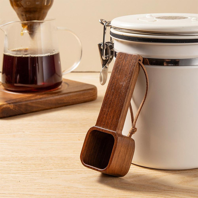 Wooden Coffee Spoons Walnut Wood Hanging Rope Coffee Measuring Scoop Ground Beans Square Tea Sugar Spoon for Home Office