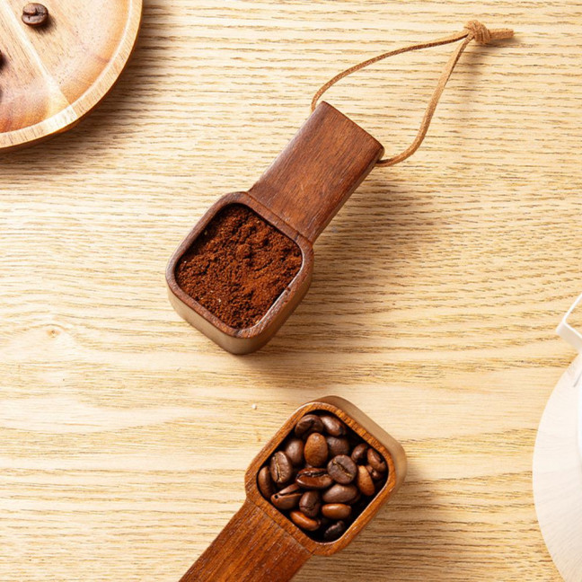 Wooden Coffee Spoons Walnut Wood Hanging Rope Coffee Measuring Scoop Ground Beans Square Tea Sugar Spoon for Home Office
