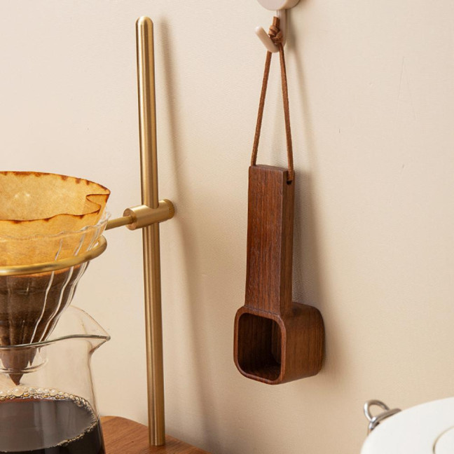 Wooden Coffee Spoons Walnut Wood Hanging Rope Coffee Measuring Scoop Ground Beans Square Tea Sugar Spoon for Home Office