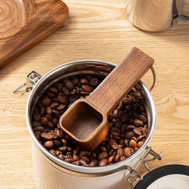 Wooden Coffee Spoons Walnut Wood Hanging Rope Coffee Measuring Scoop Ground Beans Square Tea Sugar Spoon for Home Office