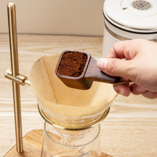 Wooden Coffee Spoons Walnut Wood Hanging Rope Coffee Measuring Scoop Ground Beans Square Tea Sugar Spoon for Home Office