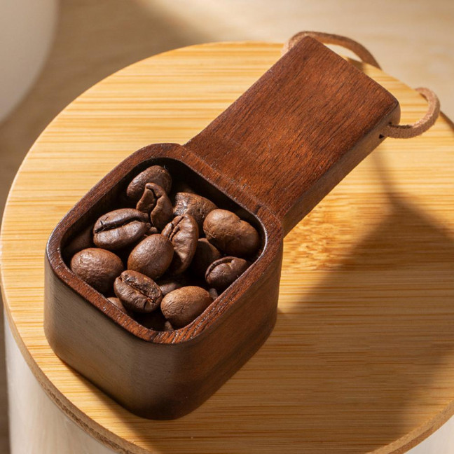Wooden Coffee Spoons Walnut Wood Hanging Rope Coffee Measuring Scoop Ground Beans Square Tea Sugar Spoon for Home Office