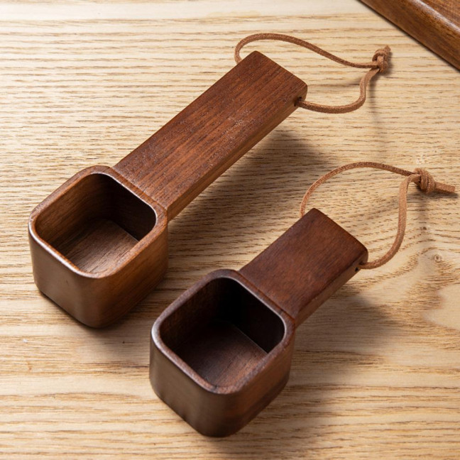 Wooden Coffee Spoons Walnut Wood Hanging Rope Coffee Measuring Scoop Ground Beans Square Tea Sugar Spoon for Home Office